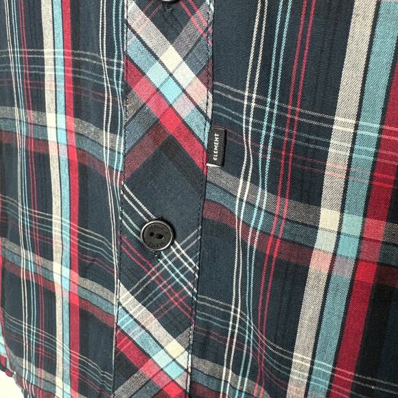 Element Skateboard Button Down Short Sleeve Men Medium Plaid Blue Lightweight - Picture 5 of 9
